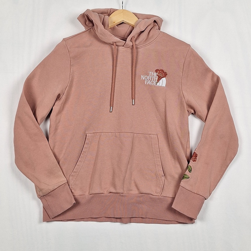 The North Face Floral Embroidered Pullover Hoodie Pink Mauve Medium
